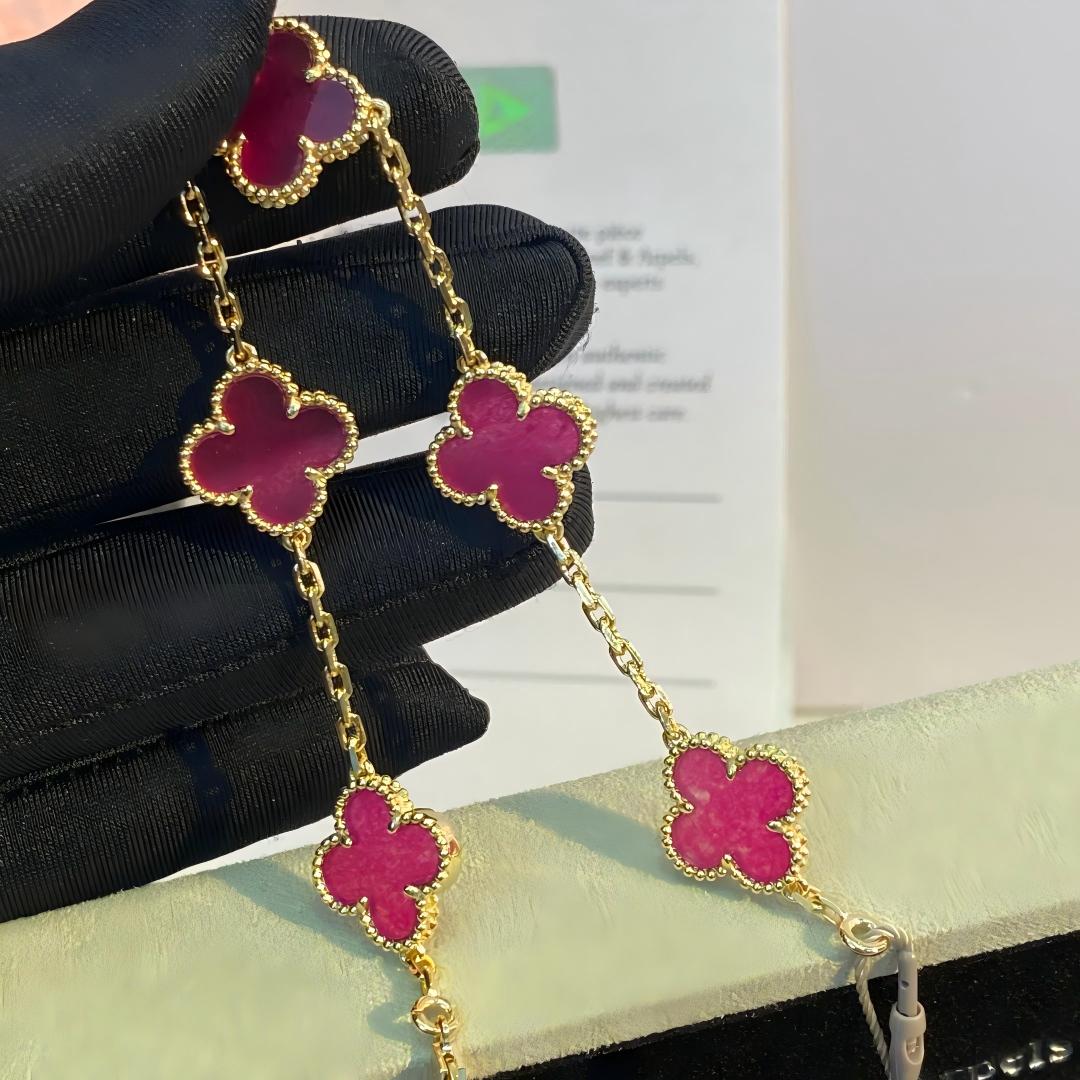 [Lumi Jewelry]CLOVER 5 MOTIFS PINK ENAMEL BRACELET
