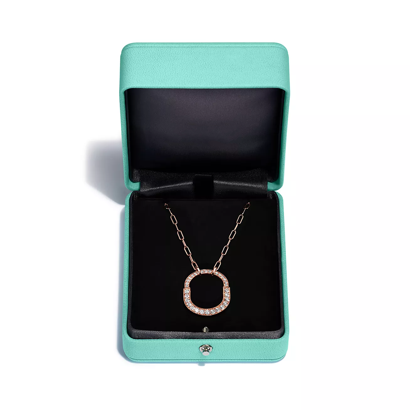 [Lumi Jewelry]LOCK NECKLACE MEDIUM PENDANT PINK GOLD PAVED DIAMONDS