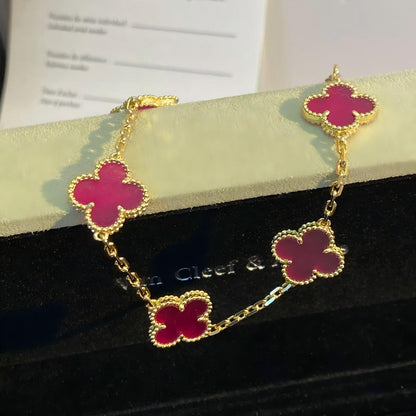 [Lumi Jewelry]CLOVER 5 MOTIFS PINK ENAMEL BRACELET