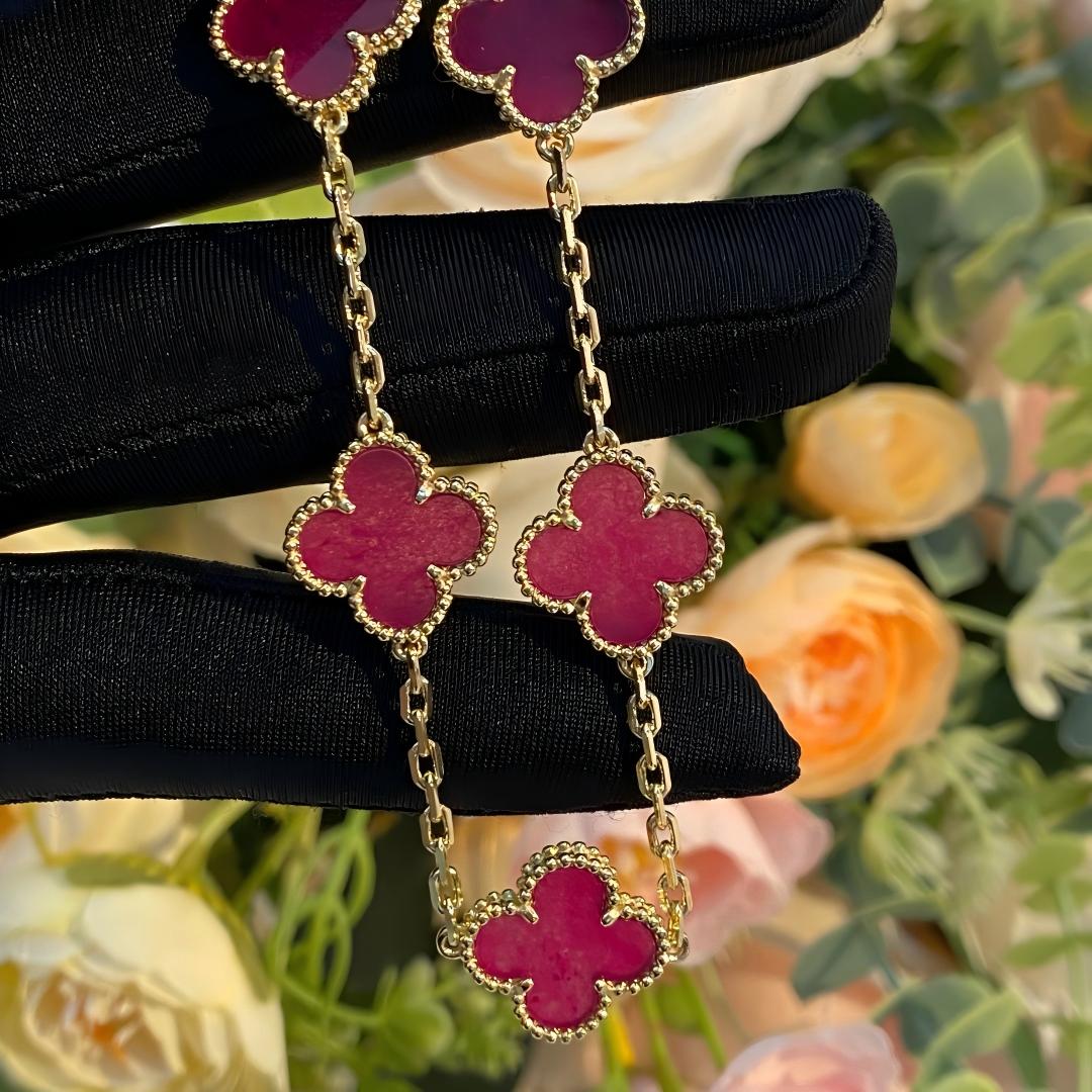 [Lumi Jewelry]CLOVER 5 MOTIFS PINK ENAMEL BRACELET