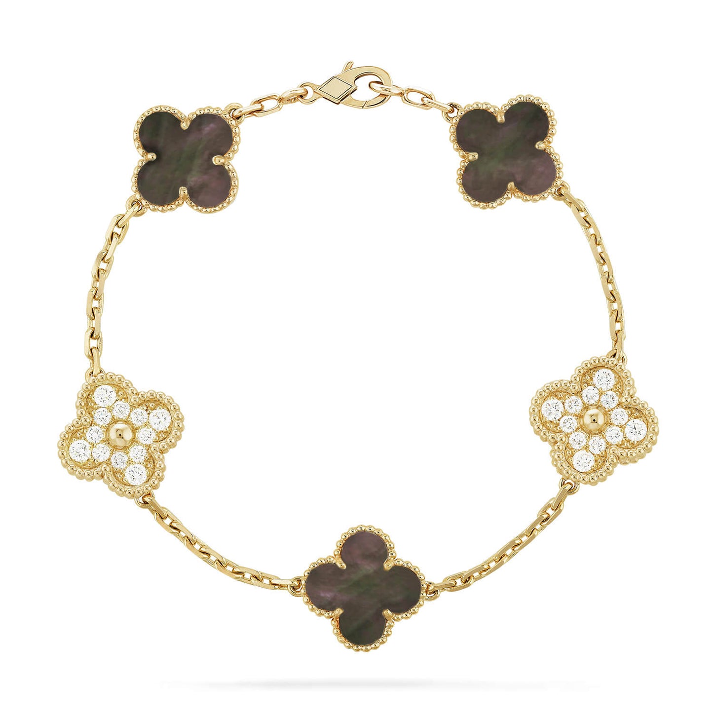 [Lumi Jewels]CLOVER 5 MOTIF GRAY MOP DIAMOND BRACELET