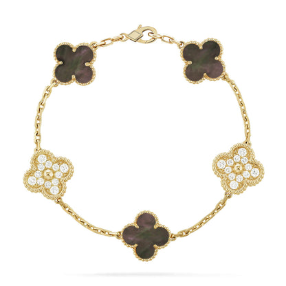 [Lumi Jewels]CLOVER 5 MOTIF GRAY MOP DIAMOND BRACELET