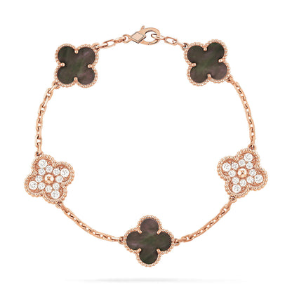 [Lumi Jewels]CLOVER 5 MOTIF GRAY MOP DIAMOND BRACELET