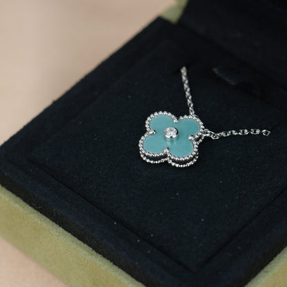 [Lumi Jewels]CLOVER 15MM DIAMOND SVRES PORCELAIN  NECKLACE SILVER