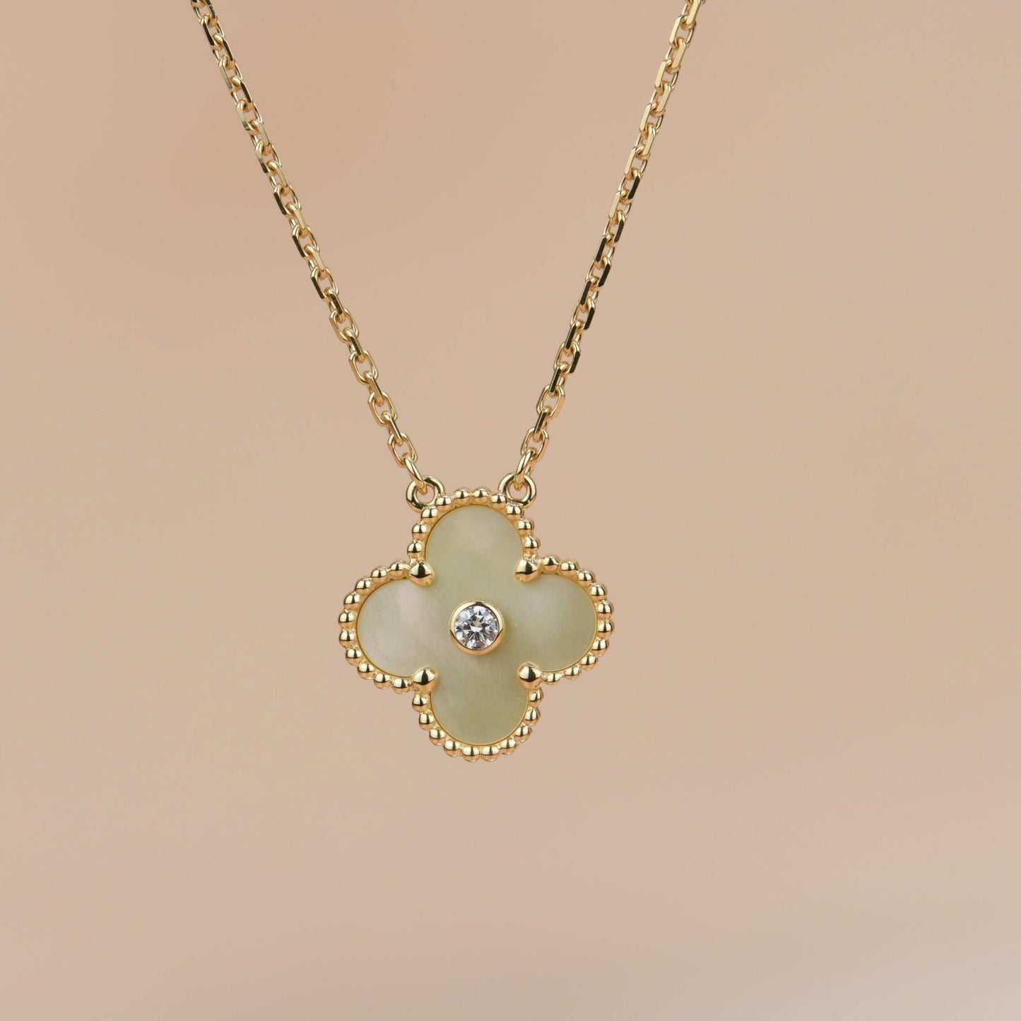 [Lumi Jewels]CLOVER 15MM DIAMOND GOLD MOTHER OF PEARL NECKLACE