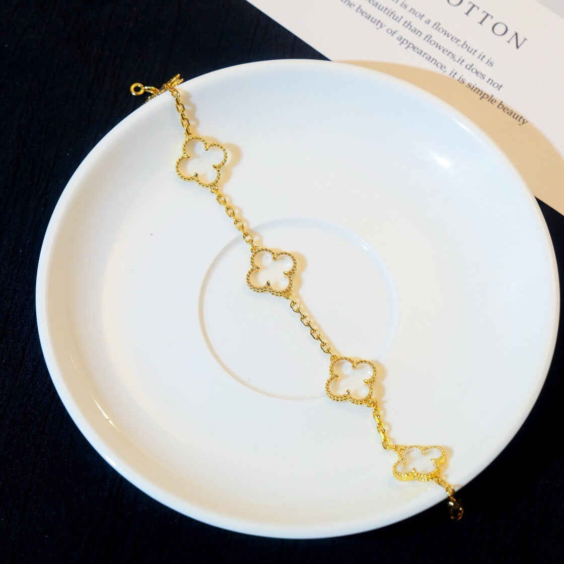 [Lumi Jewels]CLOVER 5 MOTIF ROCK CRYSTAL PINK GOLD BRACELET