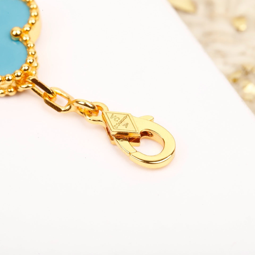 [Lumi Jewels]CLOVER 5 MOTIF TURQUOISE DIAMOND GOLD BRACELET