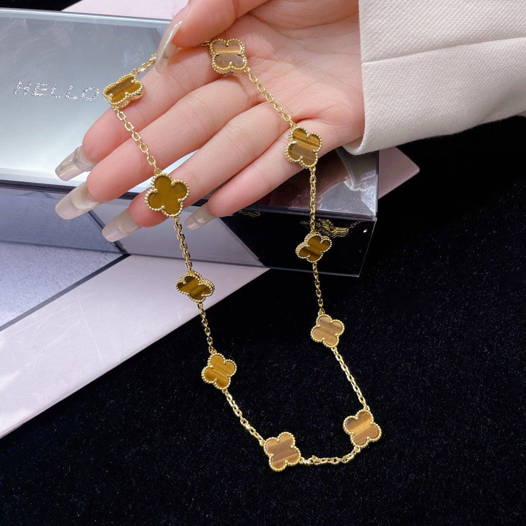 [Lumi Jewels]CLOVERS THE 10-MOTIFS TIGER EYE NECKLACE