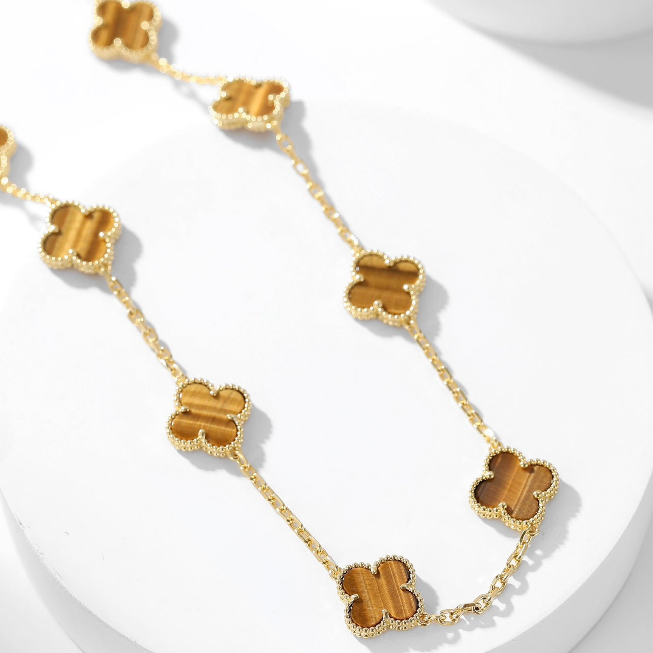 [Lumi Jewels]CLOVERS THE 10-MOTIFS TIGER EYE NECKLACE