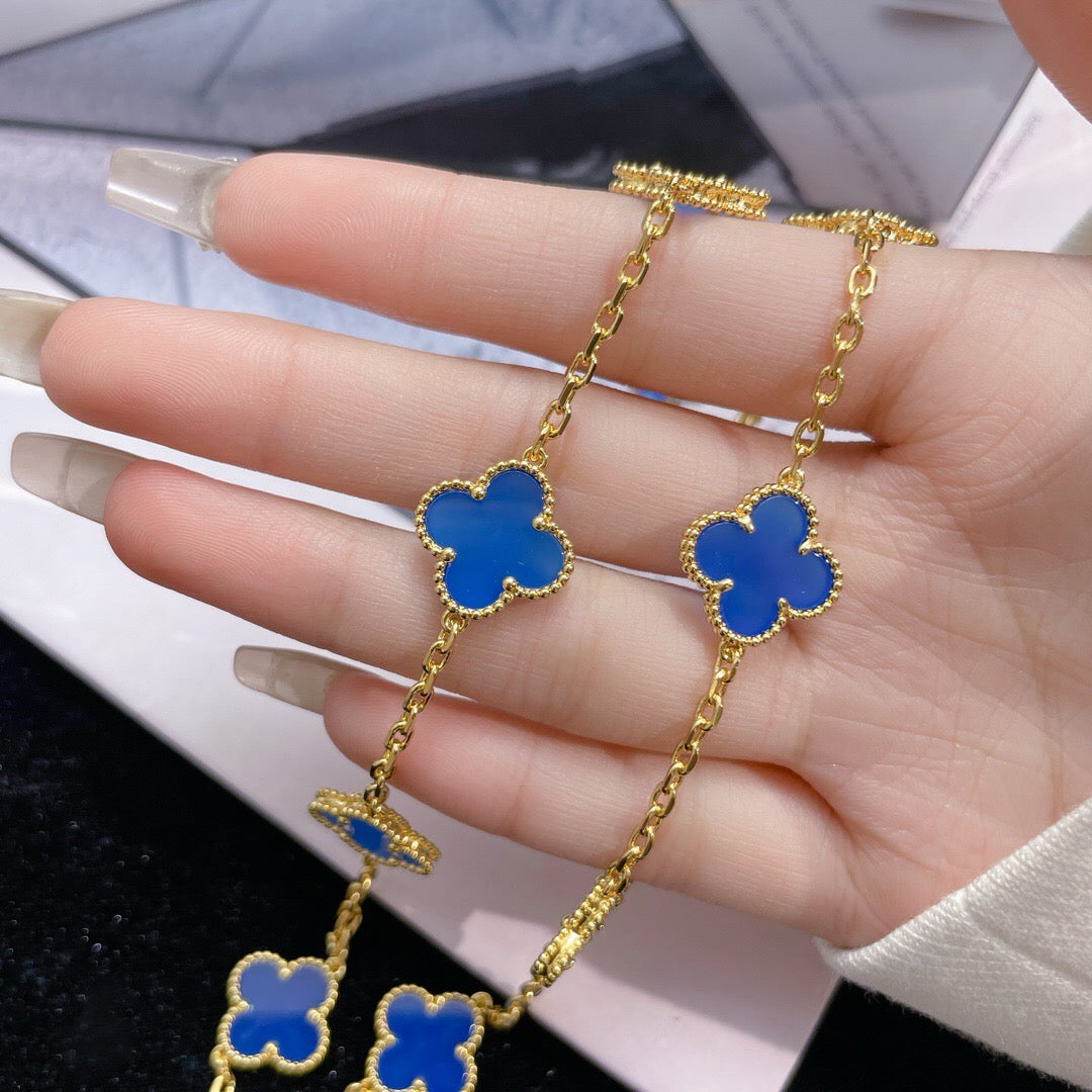 [Lumi Jewels]CLOVERS THE 10-MOTIFS BLUE AGATE NECKLACE