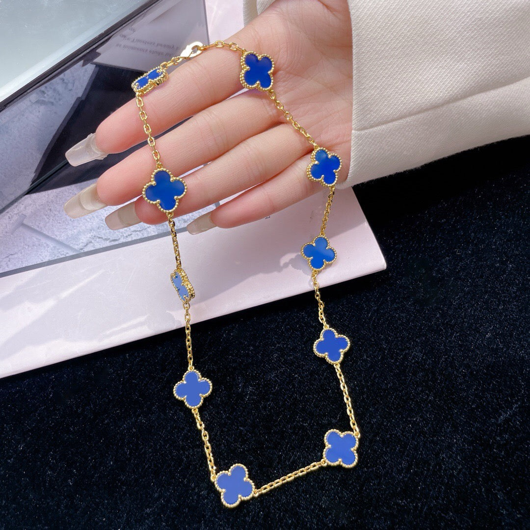 [Lumi Jewels]CLOVERS THE 10-MOTIFS BLUE AGATE NECKLACE