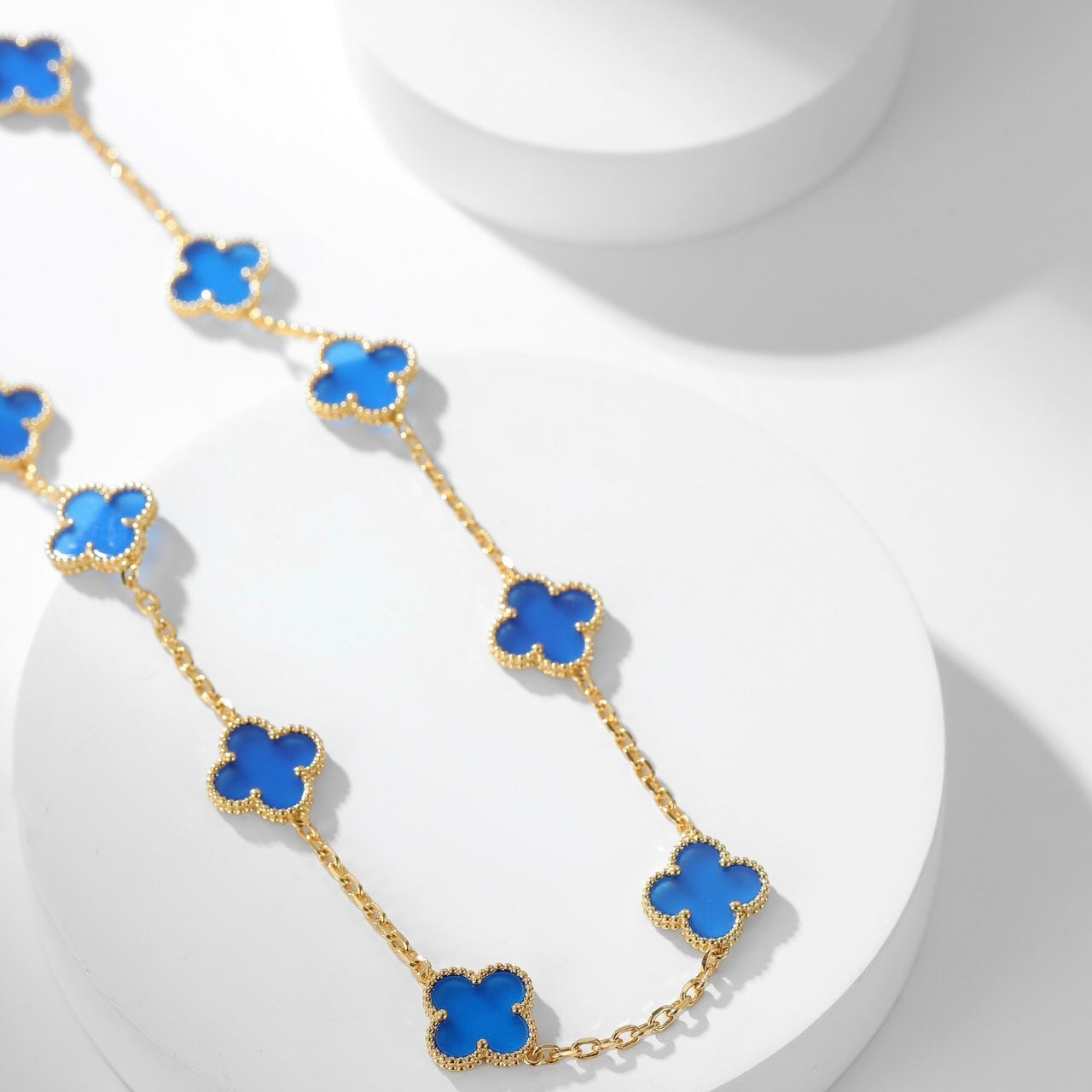 [Lumi Jewels]CLOVERS THE 10-MOTIFS BLUE AGATE NECKLACE