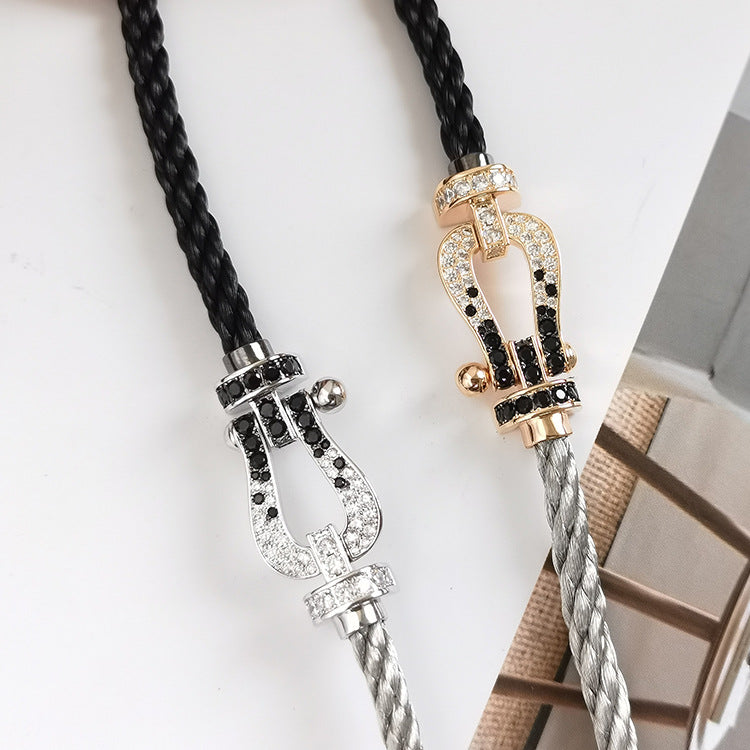[Lumi Jewels]FORCE LARGE HORSESHOE BLACK WHITE DIAMOND BRACELET ROSE GOLD