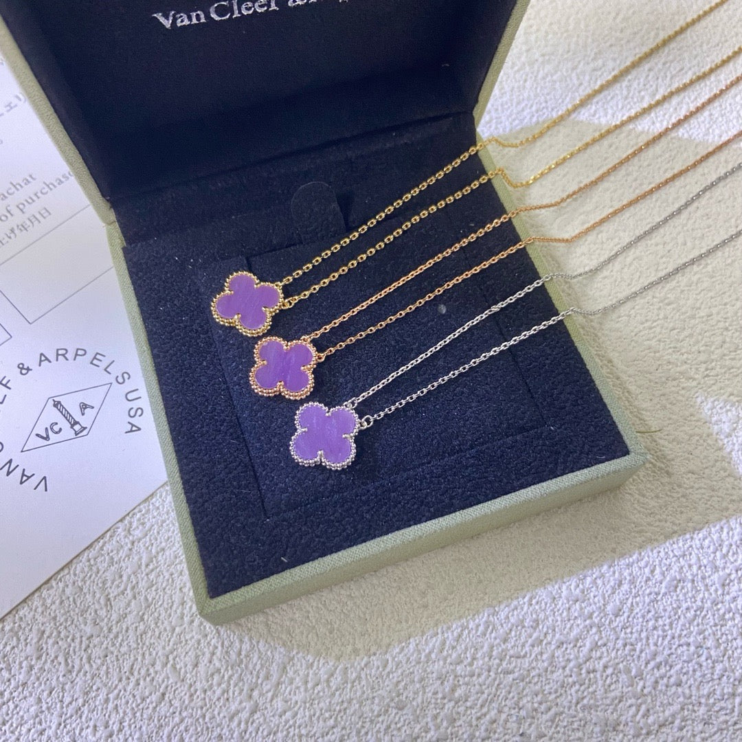 [Lumi Jewels]CLOVER 15MM  PURPLE VIOLET NECKLACE