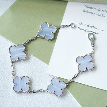 [Lumi Jewels]CLOVER  5 MOTIF PURPLE CHALCEDONY BRACELET SILVER