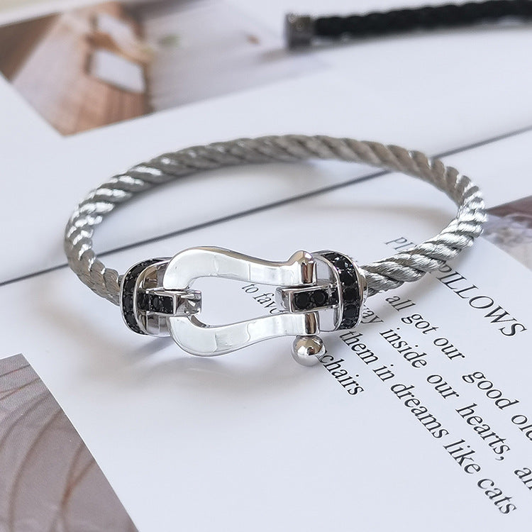 [Lumi Jewels]FORCE LARGE HORSESHOE BLACK DIAMOND BRACELET SILVER