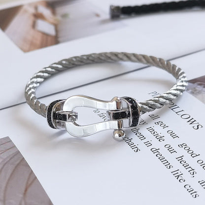 [Lumi Jewels]FORCE LARGE HORSESHOE BLACK DIAMOND BRACELET SILVER