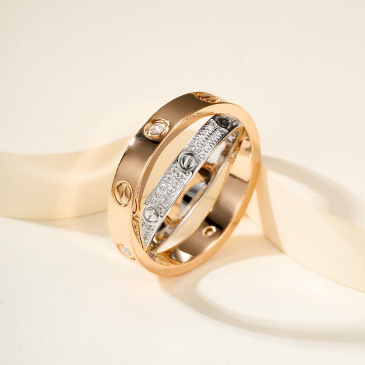 [Lumi Jewelry]LOVE PINK GOLD SILVER DIAMOND DOUBLE RING