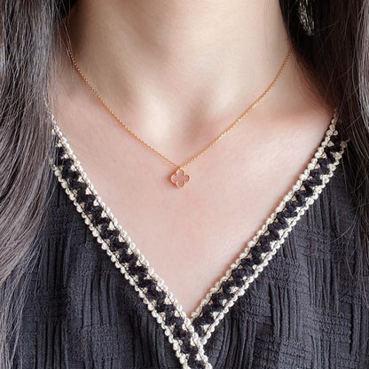 [Lumi Jewels]CLOVER 15MM PINK MOTHER-OF-PEARL SINGLE FLOWER NECKLACE