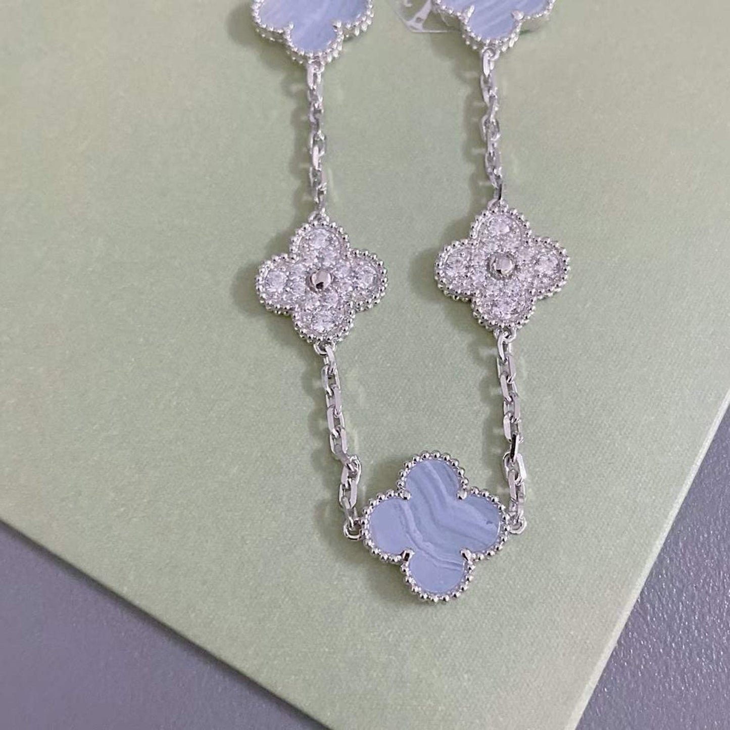 [Lumi Jewels]CLOVER  5 MOTIF DIAMOND PURPLE CHALCEDONY BRACELET SILVER