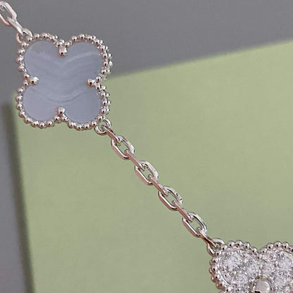 [Lumi Jewels]CLOVER  5 MOTIF DIAMOND PURPLE CHALCEDONY BRACELET SILVER