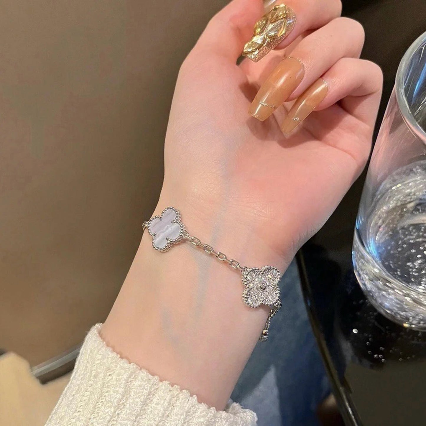 [Lumi Jewels]CLOVER  5 MOTIF DIAMOND PURPLE CHALCEDONY BRACELET SILVER