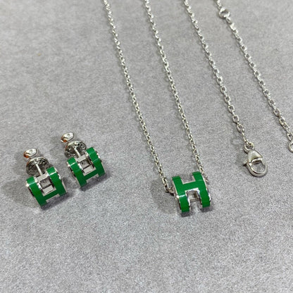 [Lumi Jewels]POP H GREEN NECKLACE SILVER AND GOLD