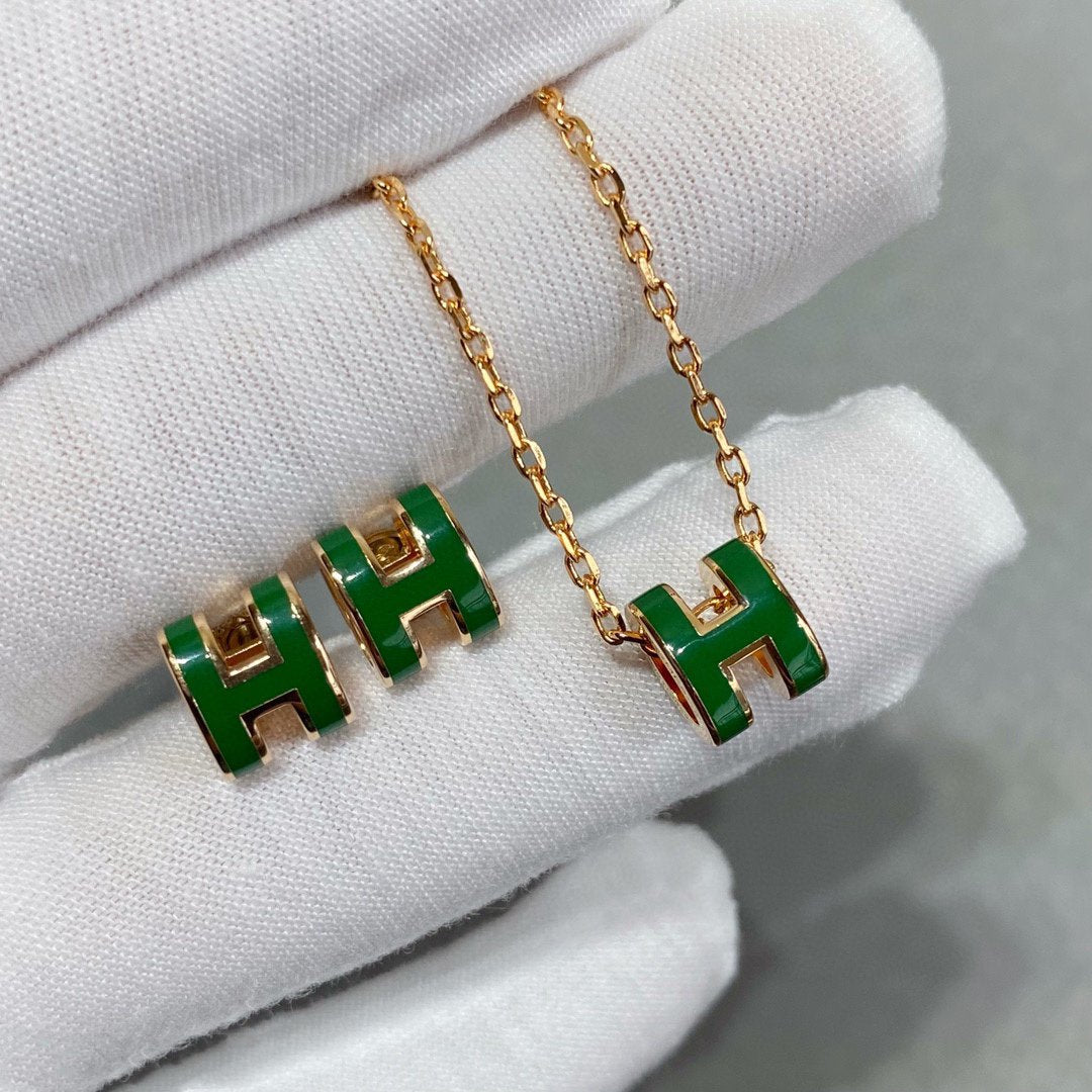 [Lumi Jewels]POP H GREEN NECKLACE SILVER AND GOLD