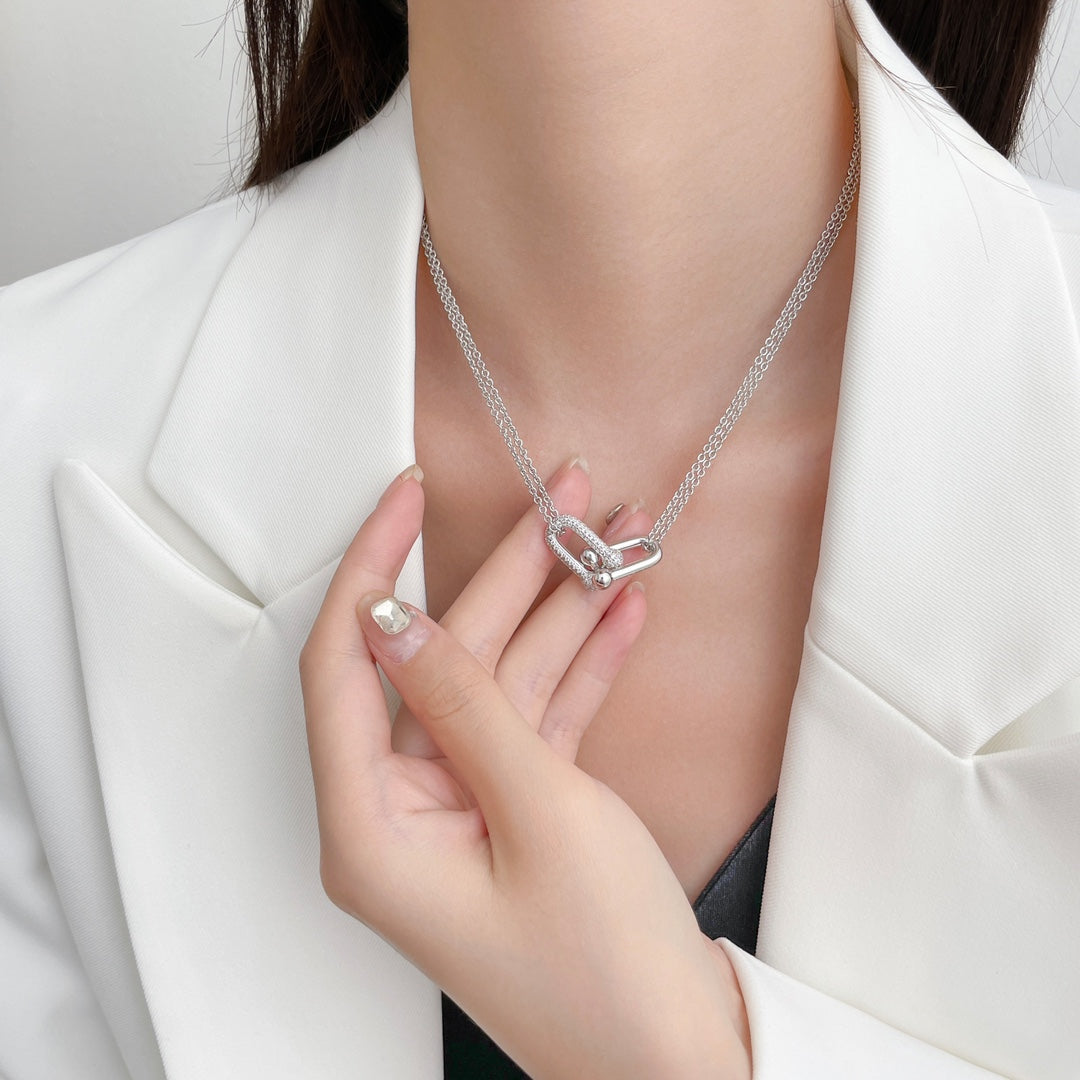 [Lumi Jewelry]HARDWEAR DIAMOND PEDANT DOUBLE CHAIN NECKLACE