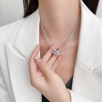 [Lumi Jewelry]HARDWEAR DIAMOND PEDANT DOUBLE CHAIN NECKLACE