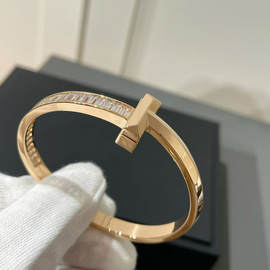 [Lumi Jewelry]WIDE HINGED BANGLE PINK GOLD WITH BAGUETTE DIAMONDS
