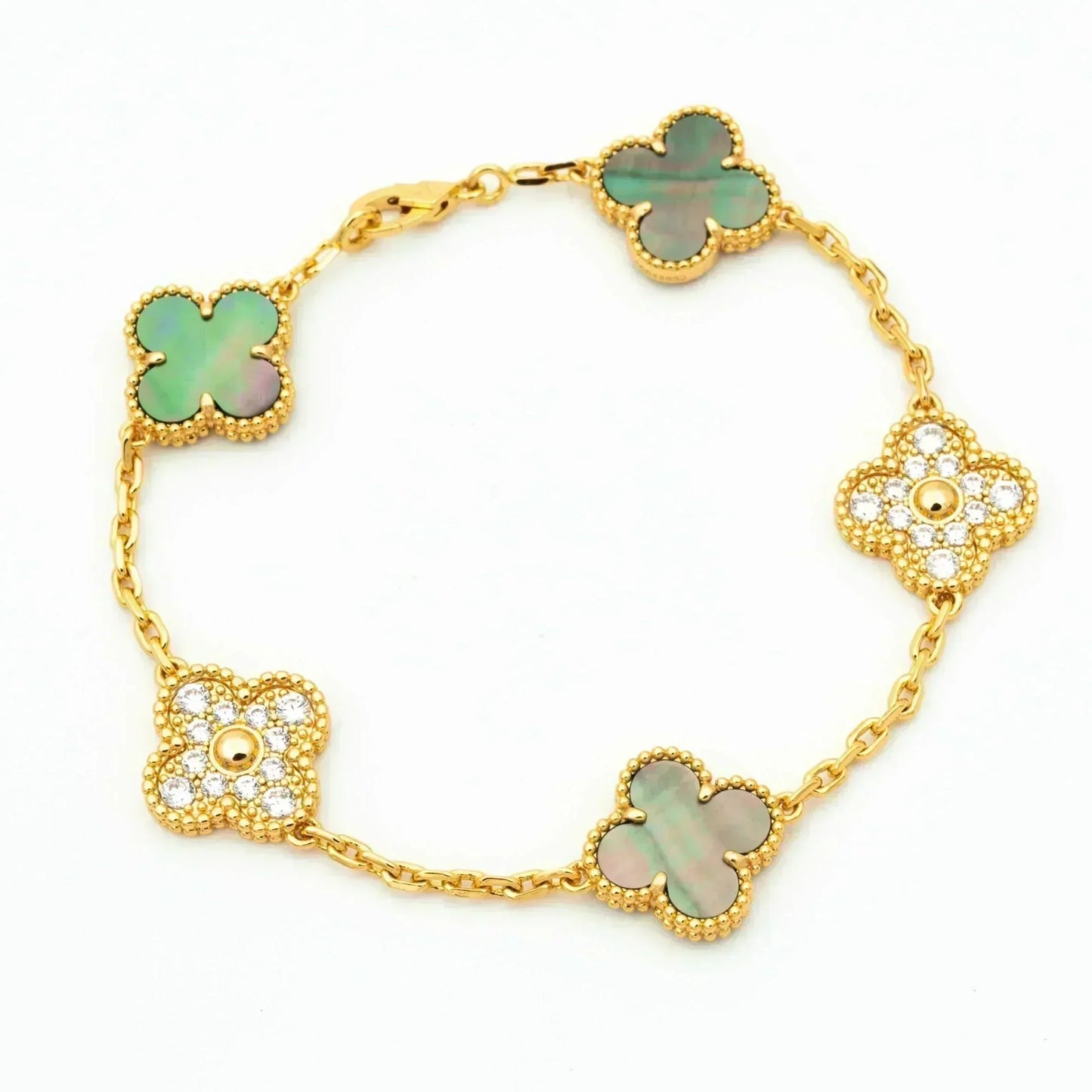 [Lumi Jewels]CLOVER 5 MOTIF GRAY MOP DIAMOND BRACELET
