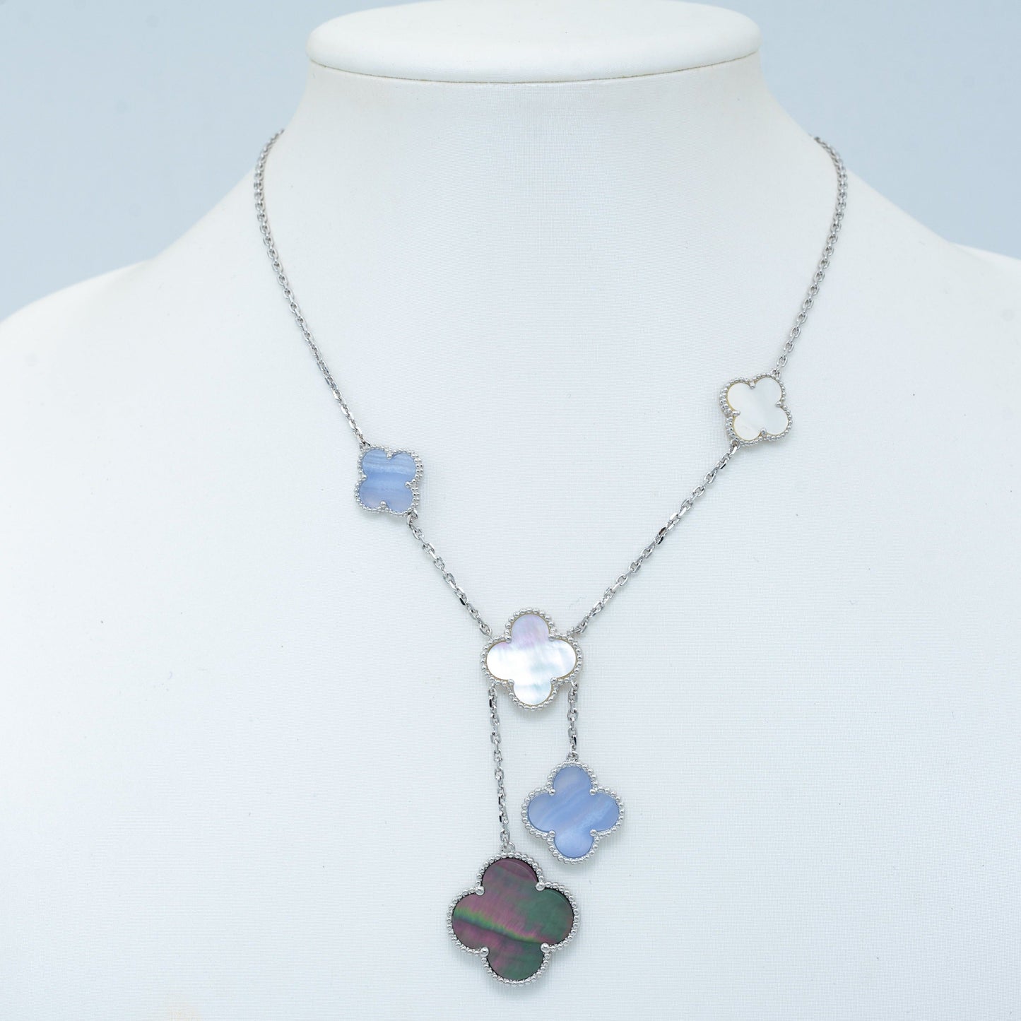 [Lumi Jewels]CLOVER MOP CHALCEDONY NECKLACE SILVER 6 MOTIF