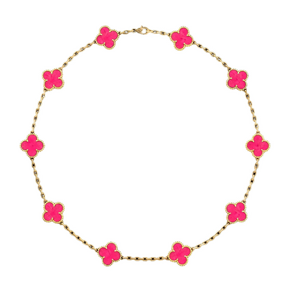 [Lumi Jewelry]CLOVER 10 MOTIFS PINK ENAMEL NECKLACE