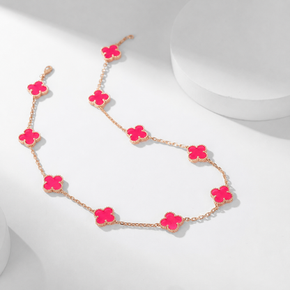 [Lumi Jewelry]CLOVER 10 MOTIFS PINK ENAMEL NECKLACE