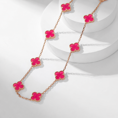 [Lumi Jewelry]CLOVER 10 MOTIFS PINK ENAMEL NECKLACE