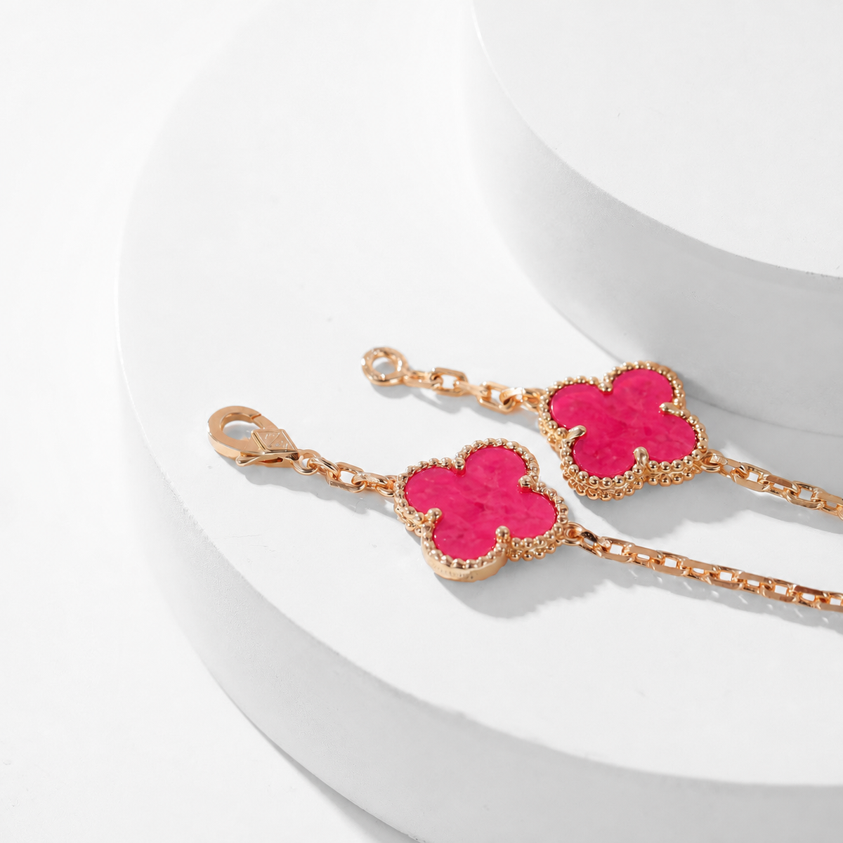[Lumi Jewelry]CLOVER 10 MOTIFS PINK ENAMEL NECKLACE