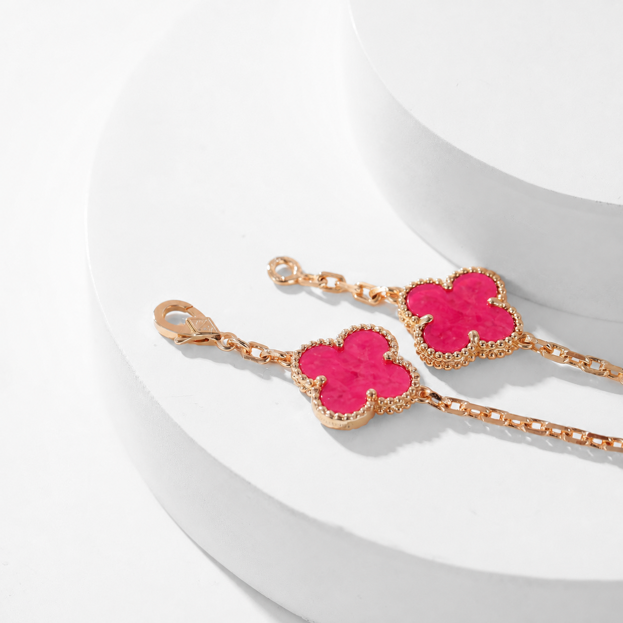 [Lumi Jewelry]CLOVER 20 MOTIFS PINK ENAMEL NECKLACE