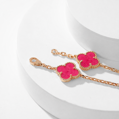 [Lumi Jewelry]CLOVER 20 MOTIFS PINK ENAMEL NECKLACE