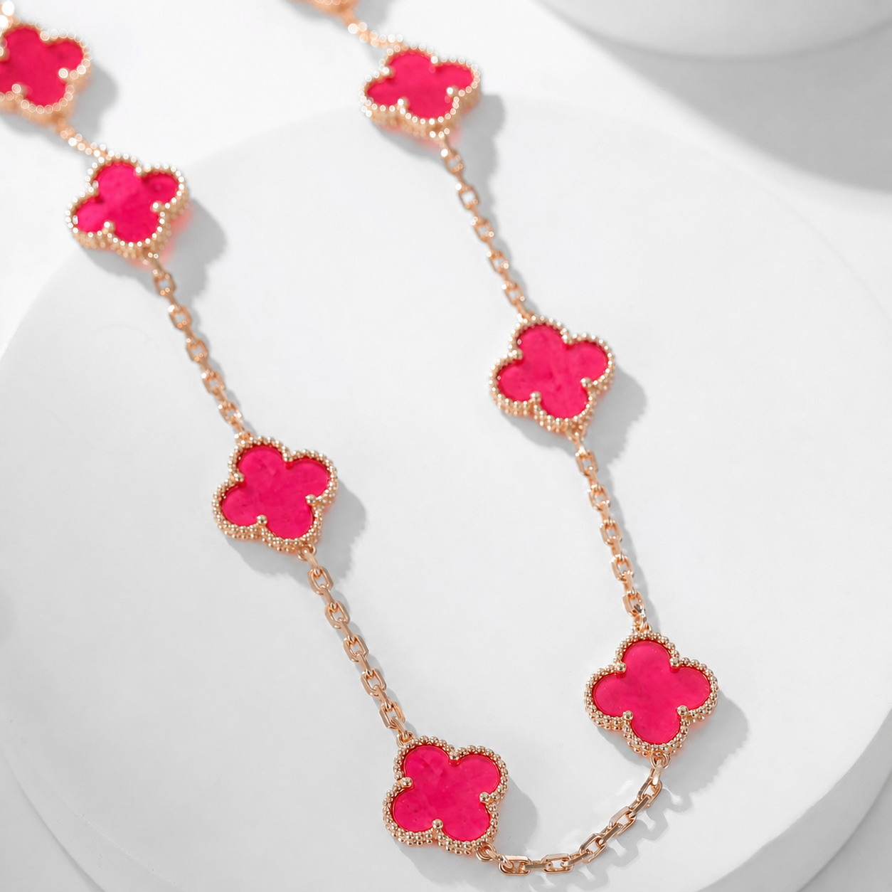 [Lumi Jewelry]CLOVER 10 MOTIFS PINK ENAMEL NECKLACE