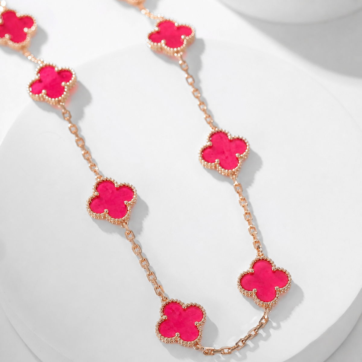 [Lumi Jewelry]CLOVER 20 MOTIFS PINK ENAMEL NECKLACE