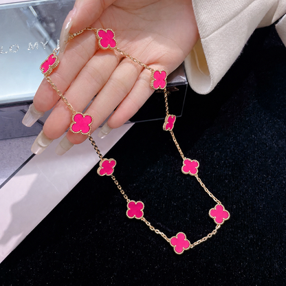 [Lumi Jewelry]CLOVER 10 MOTIFS PINK ENAMEL NECKLACE