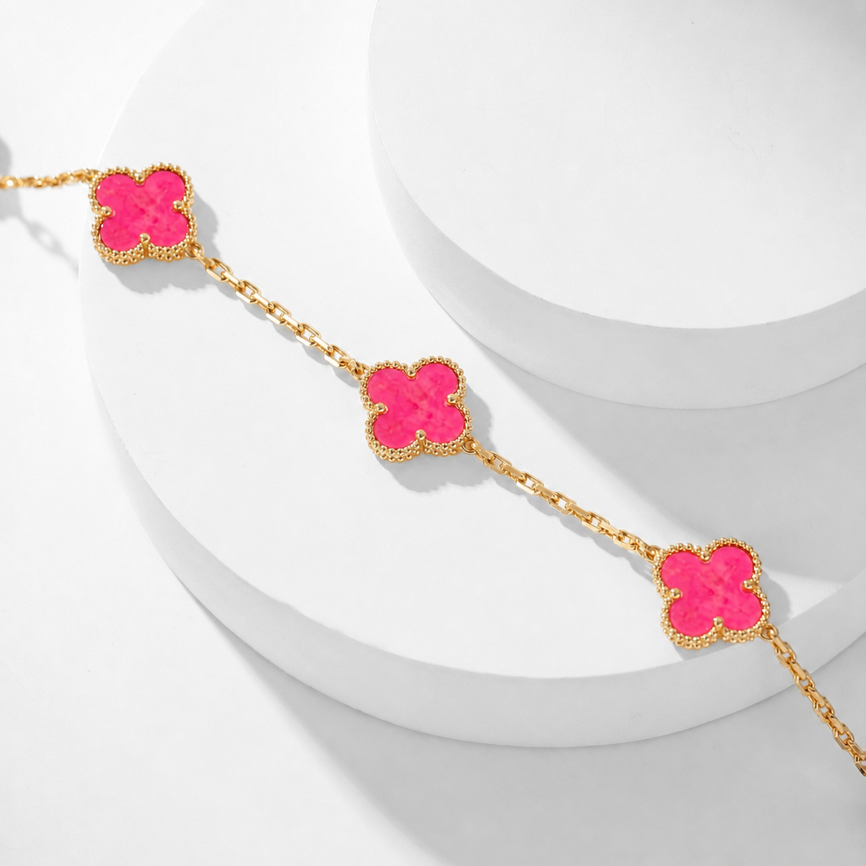 [Lumi Jewelry]CLOVER 10 MOTIFS PINK ENAMEL NECKLACE