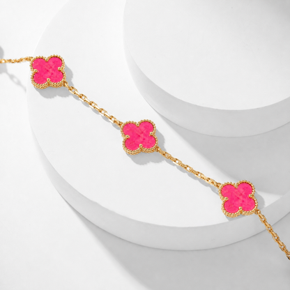 [Lumi Jewelry]CLOVER 10 MOTIFS PINK ENAMEL NECKLACE
