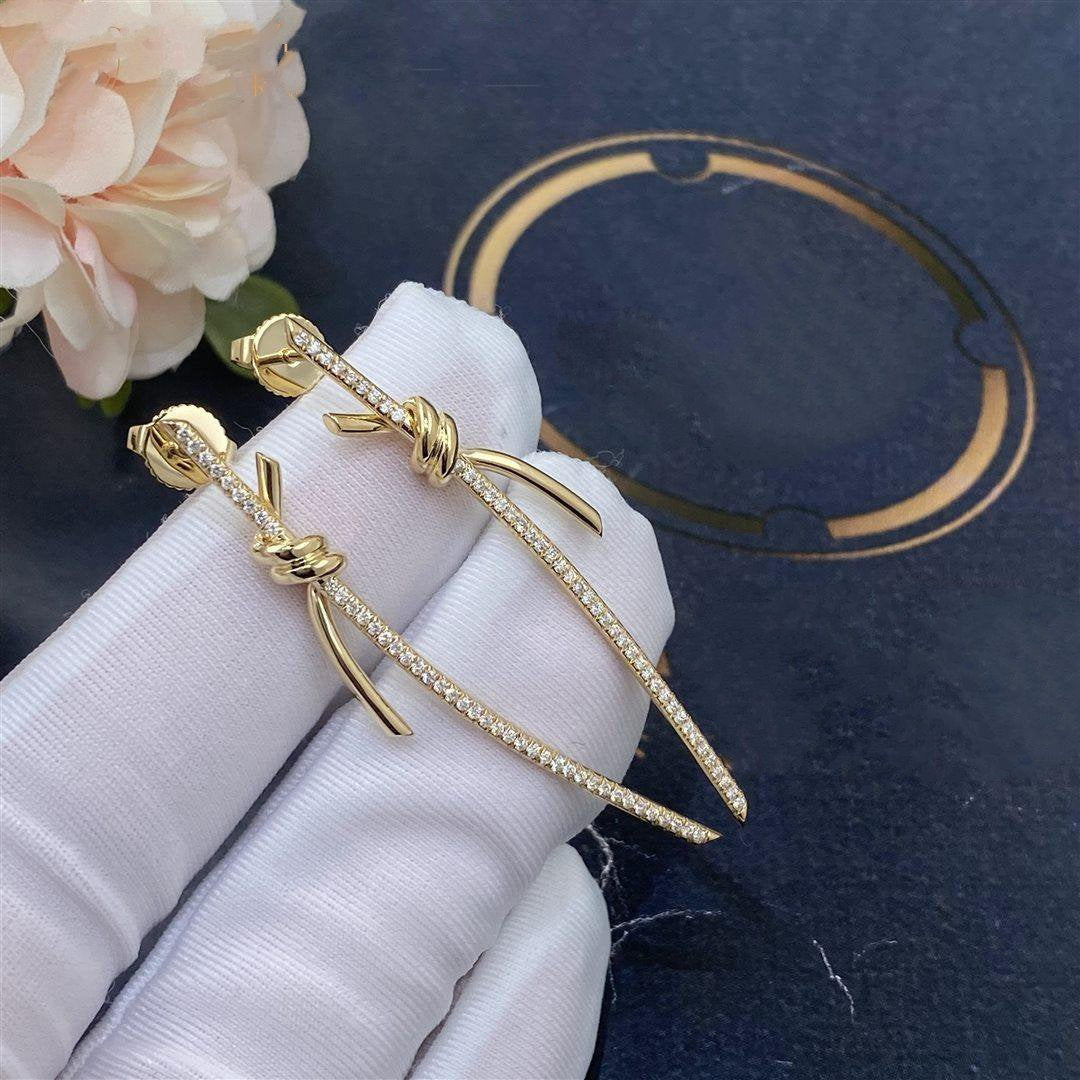 [Lumi Jewelry]KNOT DROP EARRINGS IN YELLOW GOLD WITH DIAMONDS