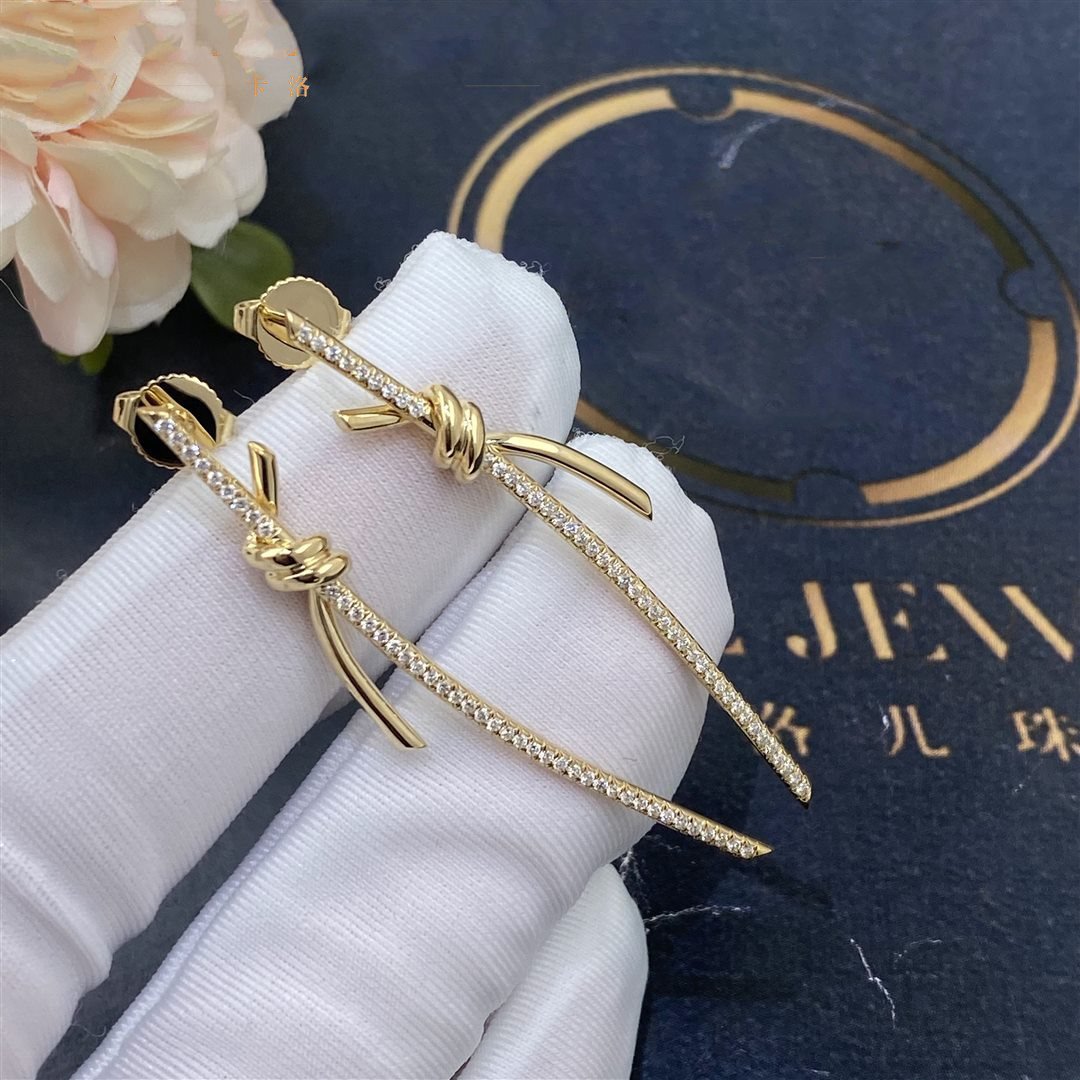 [Lumi Jewelry]KNOT DROP EARRINGS IN YELLOW GOLD WITH DIAMONDS