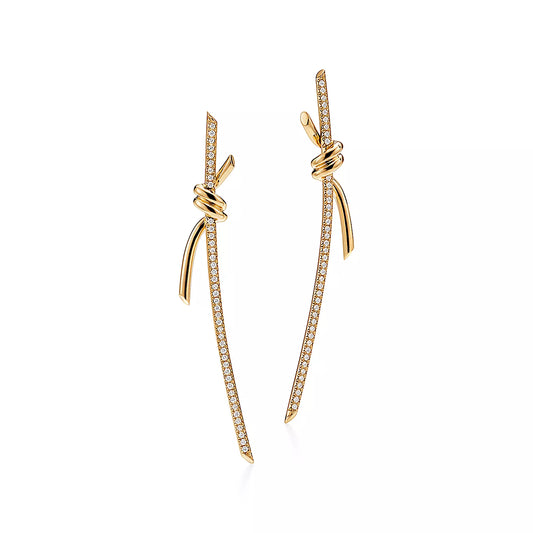 [Lumi Jewelry]KNOT DROP EARRINGS IN YELLOW GOLD WITH DIAMONDS