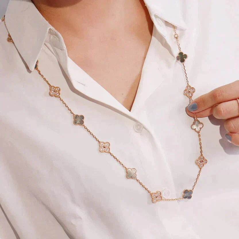 [Lumi Jewels]CLOVER 20 MOTIFS DARK MOP DIAMOND  NECKLACE