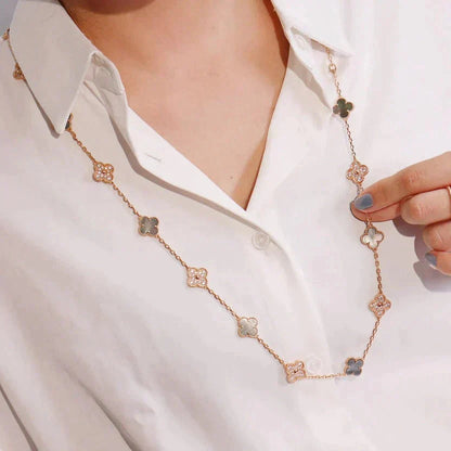 [Lumi Jewels]CLOVER 20 MOTIFS DARK MOP DIAMOND  NECKLACE