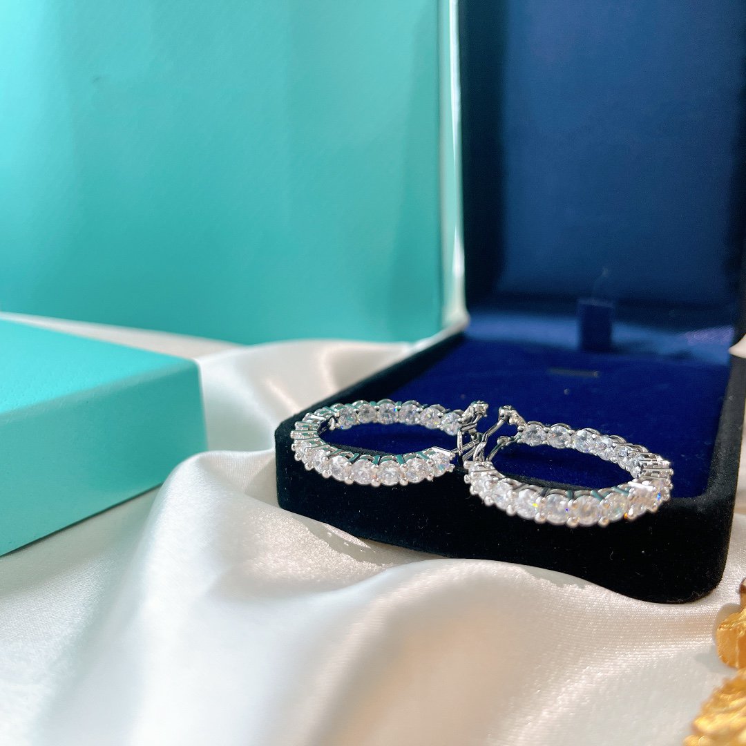 [Lumi Jewelry]SILVER DIAMOND HOOP EARRINGS